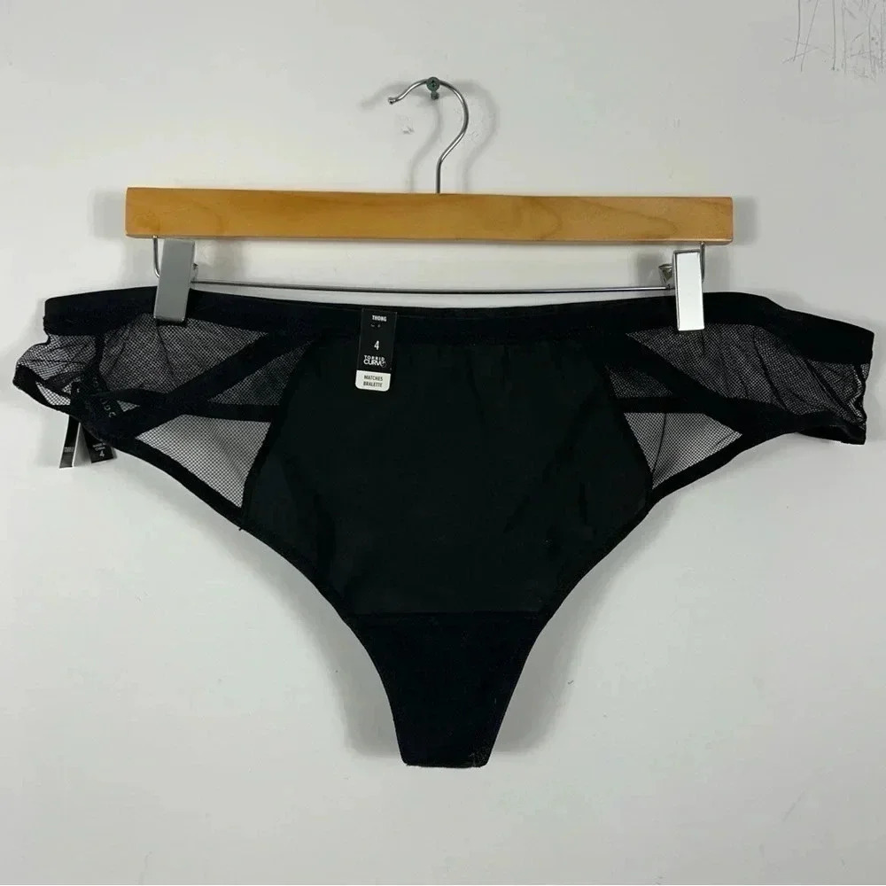 Torrid Curve Black Mesh Strappy Thong Panty - Size 4 / 26 NWT